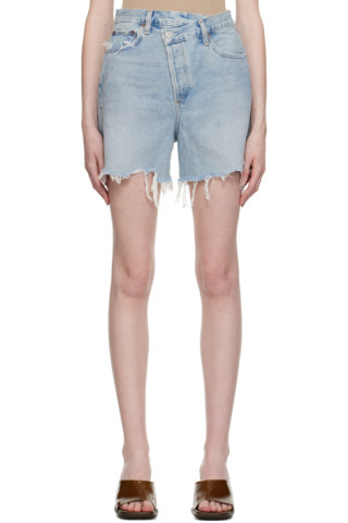 Blue Criss Cross Denim Shorts | SSENSE