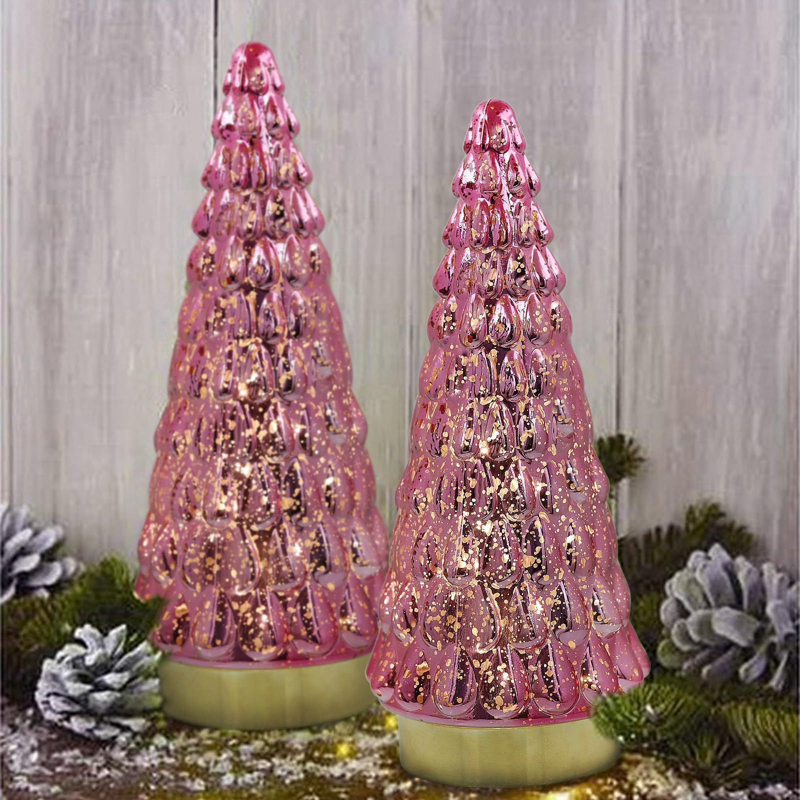 Pink Glass Christmas Tree 2pcs, Tabletop Mercury Christmas Tree with Light, Battery Operated Smal... | Amazon (US)