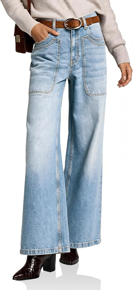 Cicy Bell Womens Wide Leg Flared Jeans Stretch High Waisted Denim Pants | Amazon (US)