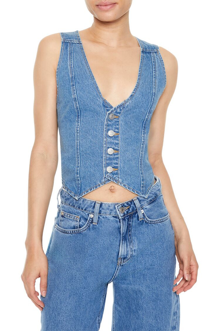 Button-Up Denim Crop Top | Forever 21