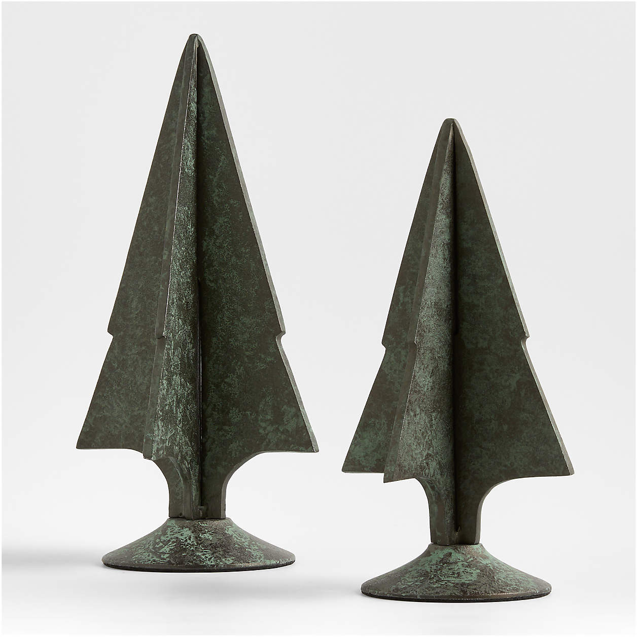 Green Verdigris Metal Holiday Trees, Set of 2 | Crate & Barrel | Crate & Barrel