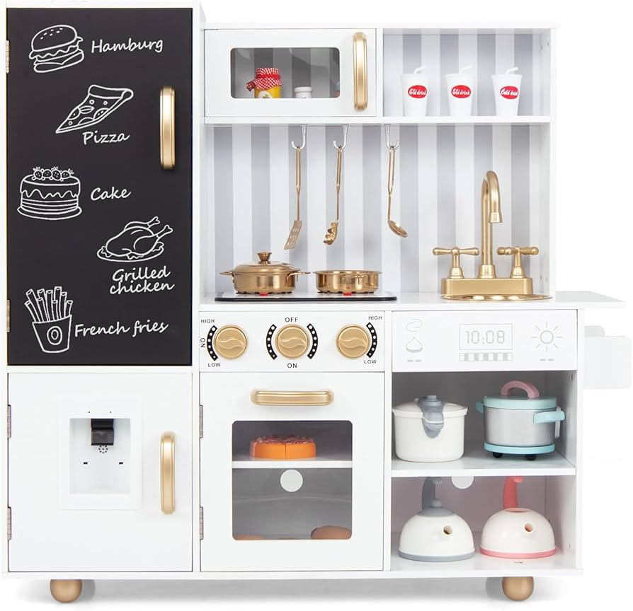 Costzon Juego de cocina para niños, juego de cocina de juguete de madera con estufas, microondas... | Amazon (US)