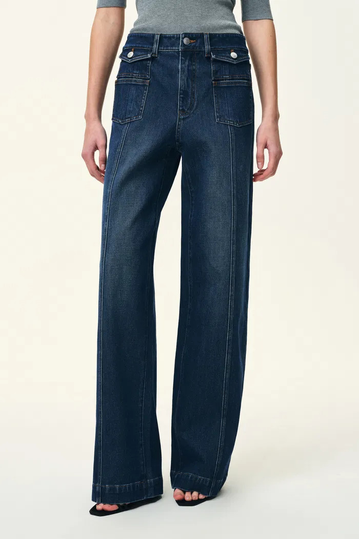 Stella Double Pocket Distressed Washed Jeans in Four-Season Cotton Den | Fabrique