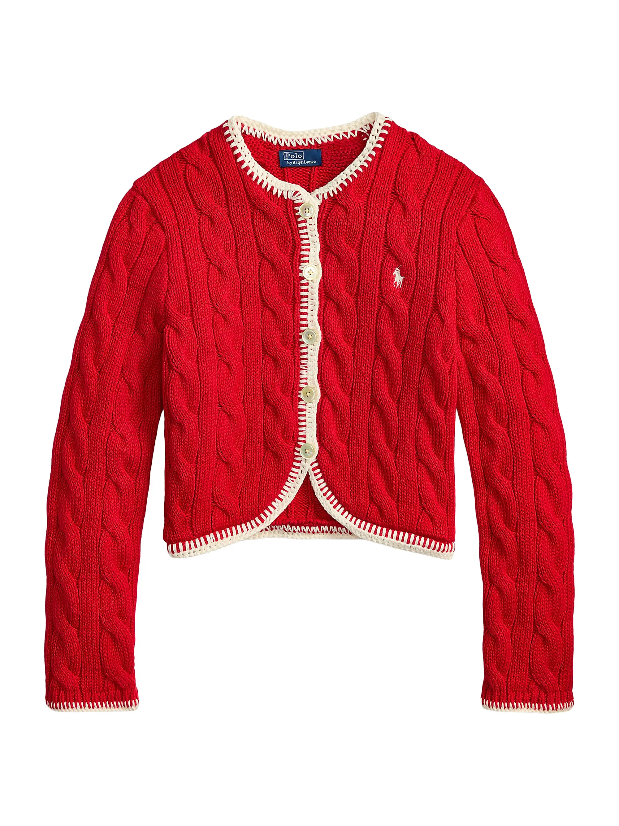 Cable-Knit Stretch-Cotton Crop Cardigan | Saks Fifth Avenue
