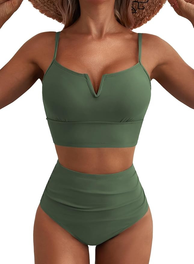 Amazon.com: Herseas Two Piece Swimsuit for Women High Cut Tummy Control Bikini Set Cheeky Bathing... | Amazon (US)