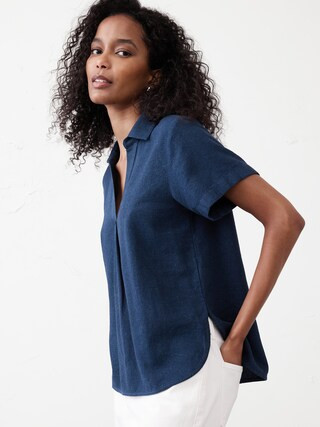 Linen-Blend Collared Top | Banana Republic Factory