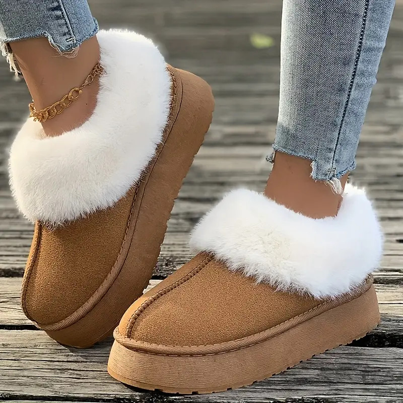 Fall Aesthetic Thermal Plush Lined Furry Snow Boots Casual - Temu | Temu Affiliate Program