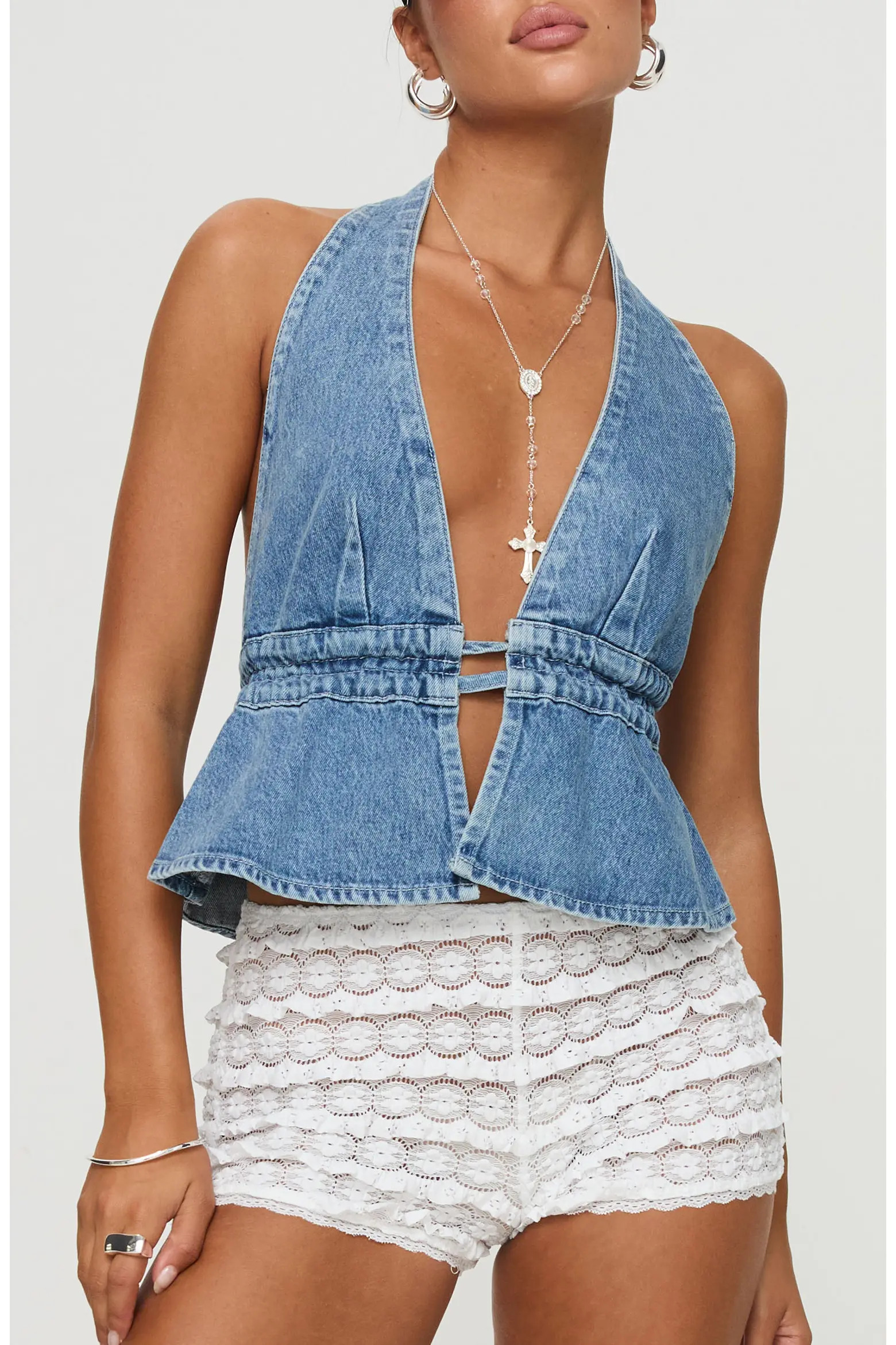 Princess Polly Sequoia Denim Halter Top (Women) | Nordstrom | Nordstrom