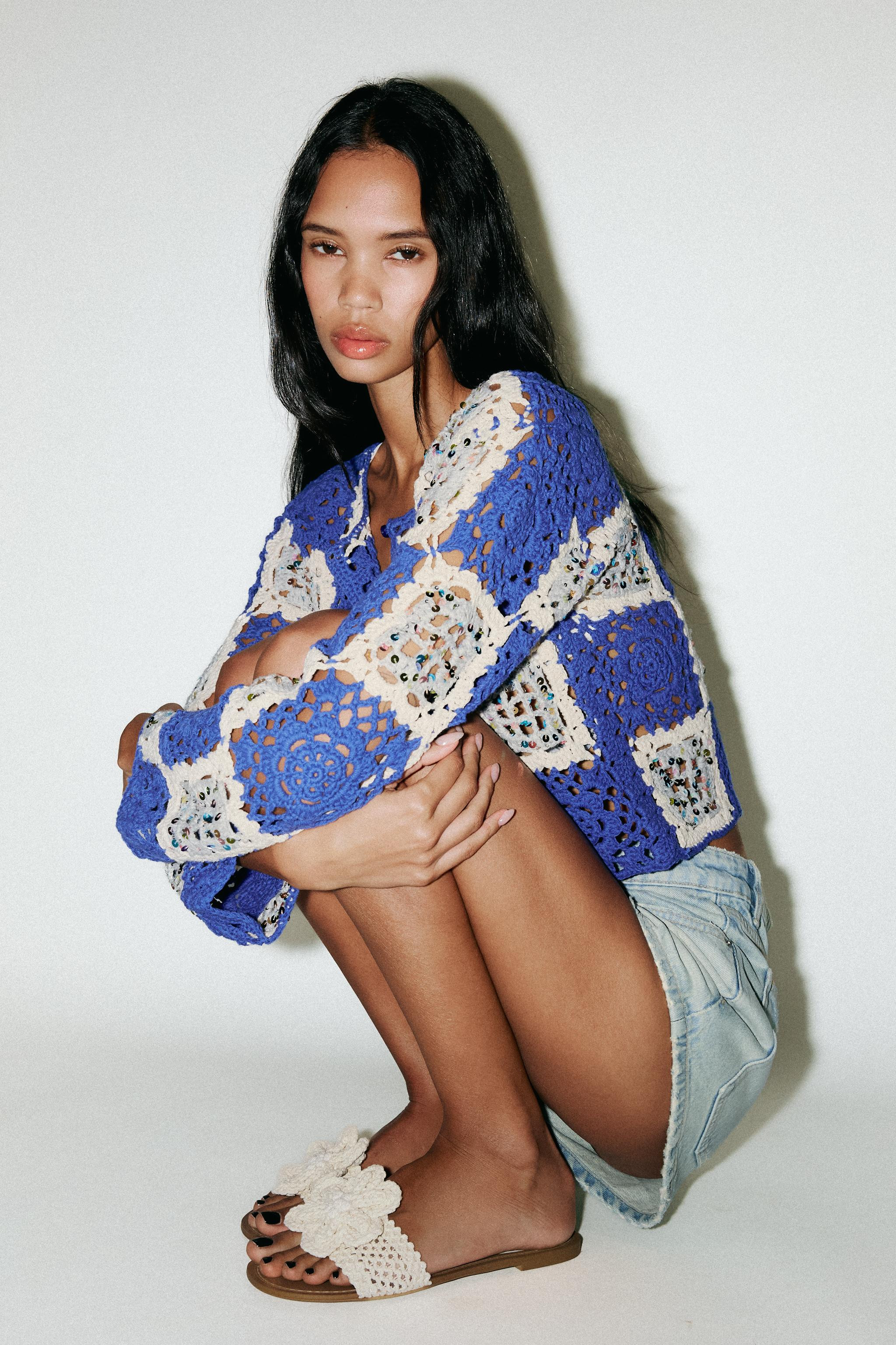 CROCHET BOW FLAT SANDALS | Zara UK