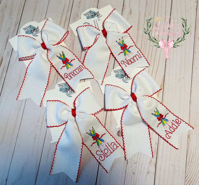 Custom personalized embroidered back to school notebook name hair bow | Etsy (US)