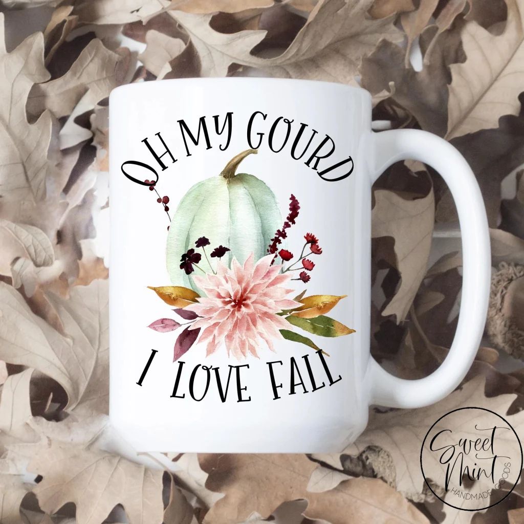 Oh my Gourd I Love Fall w Blue Floral Pumpkin mug - Fall / Autumn Mug | Sweet Mint Handmade Goods