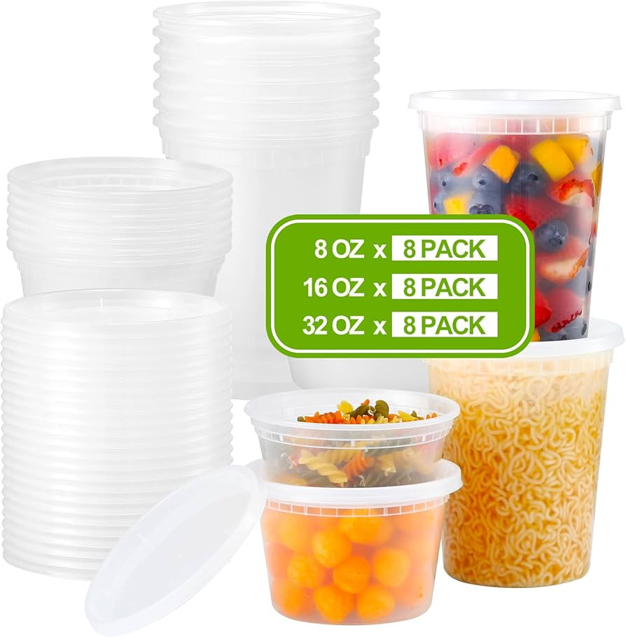 AOZITA 24 Sets Plastic Deli Food Containers With Lids, 8 oz 16oz 32oz Variety pack, Airtight Food... | Amazon (US)