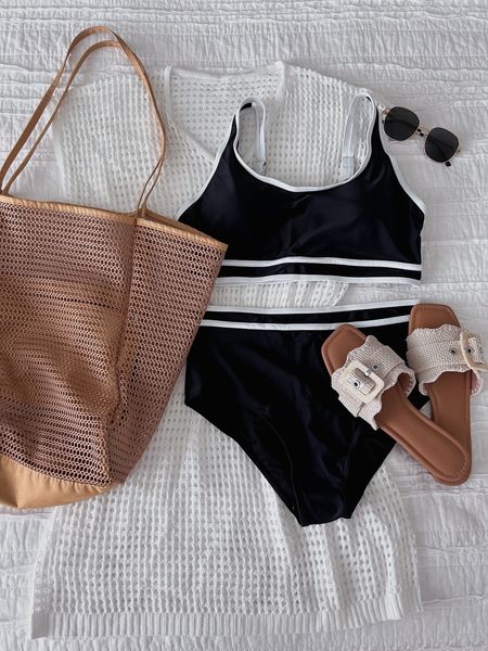 Amazon swimsuit! 

Vacation outfit
Pool outfit
Beach outfits
Coverup
Modest swimsuit
Mom approved swimsuit
High waisted swimsuit 
Straw hat
Beach bag
Neutral sandals 
Summer outfit  

#LTKfindsunder50 #LTKstyletip #LTKsalealert