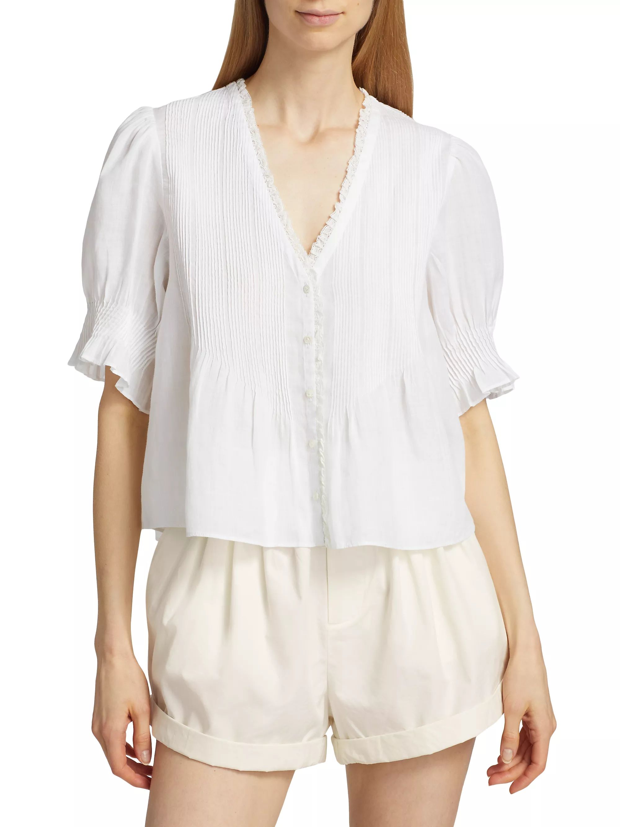 Karlie Pleated Lace-Trim Top | Saks Fifth Avenue