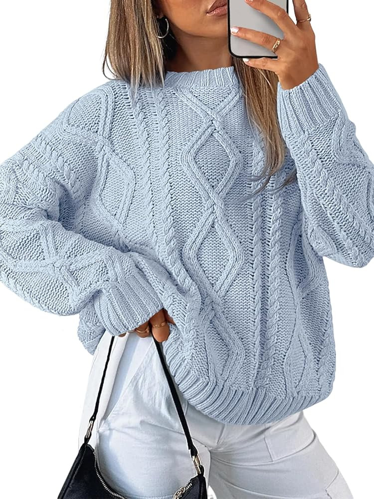 Trendy Queen Women's Oversized Cable Knit Crewneck Sweaters | Amazon (US)