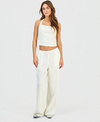 Hippie Rose Juniors' Linen-Blend Wide-Leg Tie-Front Drawstring Pants - Macy's | Macy's