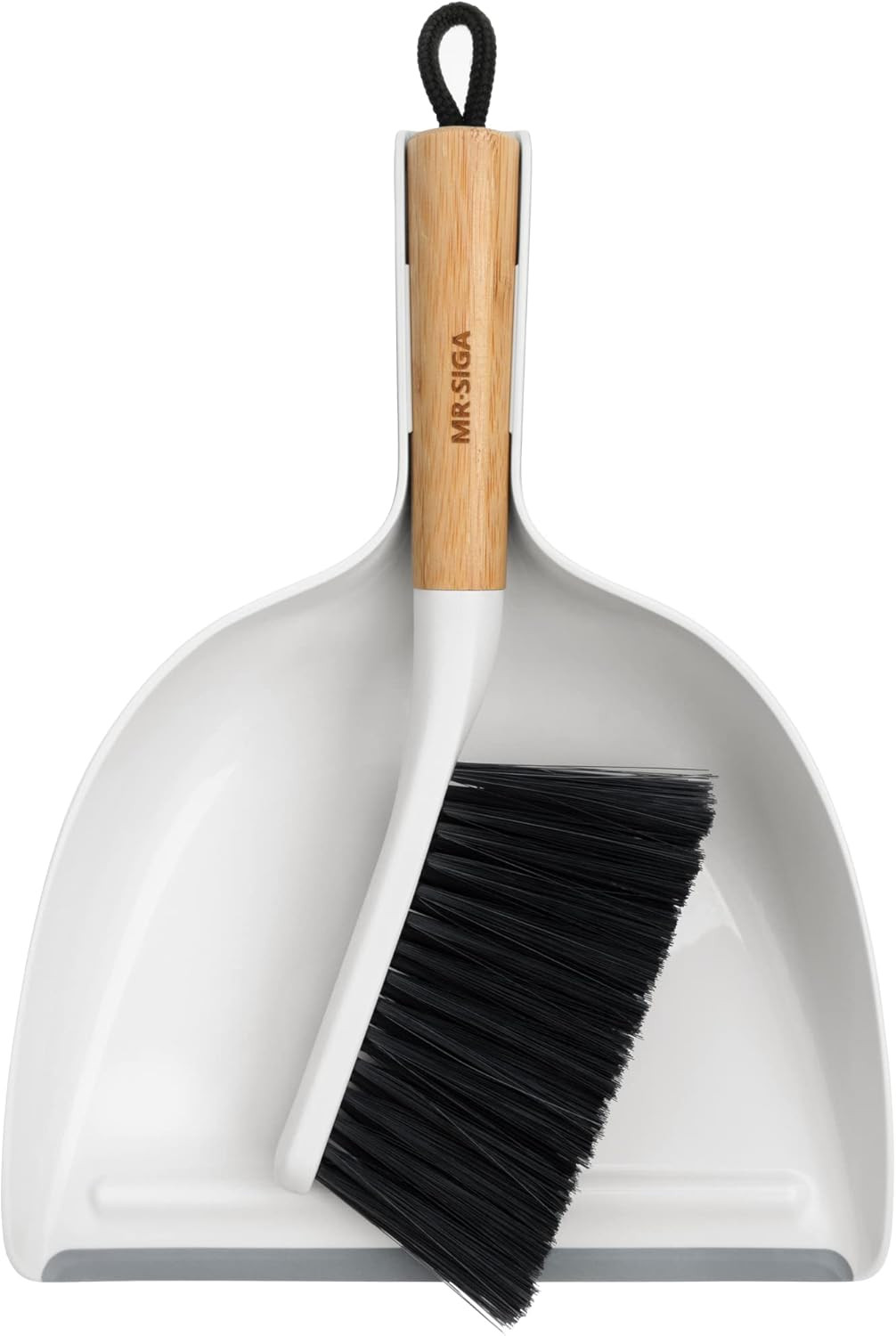 MR.SIGA Dustpan and Brush Set, Bamboo Handle, White, 1 Set | Amazon (US)