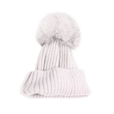 Jocestyle Mom Baby Matching Fleece Warm Hat Pom Ball Cap Knitted Beanie Hats (Beige Child) | Walmart (US)