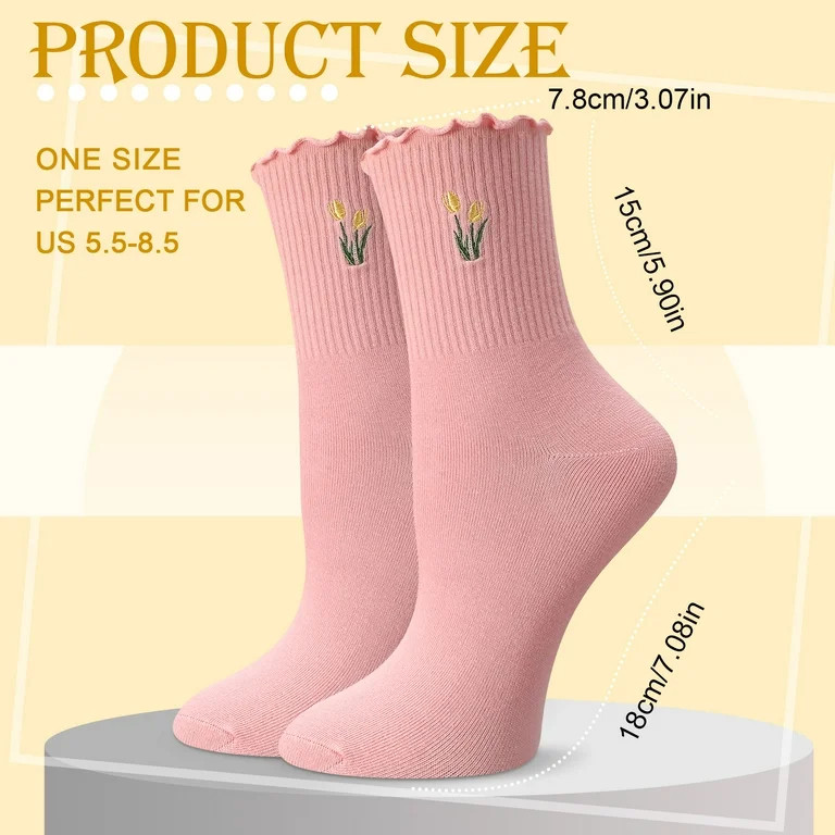 Bocaoying  6 Pack Women's Ruffle Socks, Turn-Cuff Casual Crew Socks, Super Soft Breathable Ankle ... | Walmart (US)