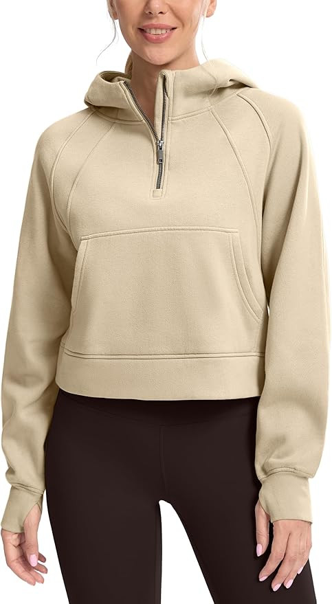 SANTINY Women's Fleece Cropped Hoodies Half Zip Lined Pullover Sweatshirt Athletic Workout Hoodie... | Amazon (US)