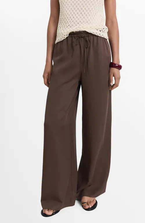 MANGO Drawstring Wide Leg Pants in Chocolate at Nordstrom, Size Medium | Nordstrom