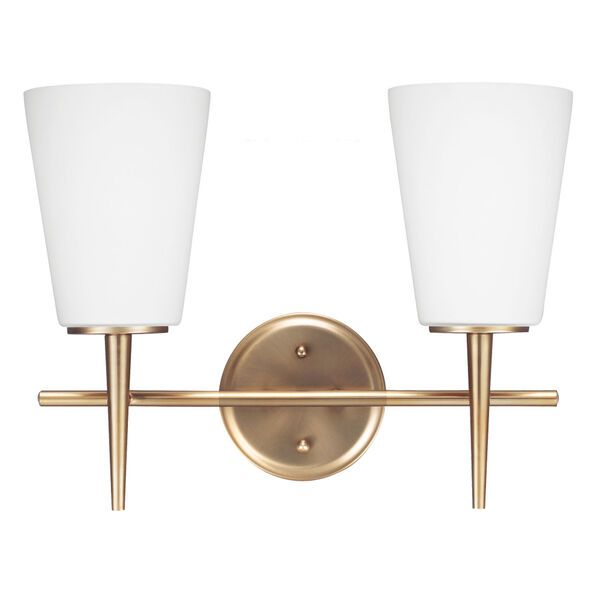 Driscoll Satin Brass Two Light Bathroom Vanity Fixture with Etched Glass Painted White Inside - (... | Bellacor