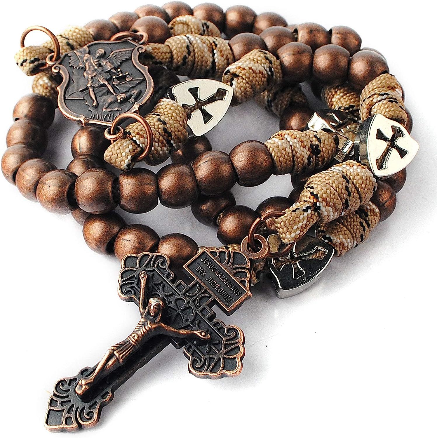 HanlinCC Large and Heavy Antique Bronze Metal Beads Rugged Durable Paracord Rosary Necklace with ... | Amazon (US)