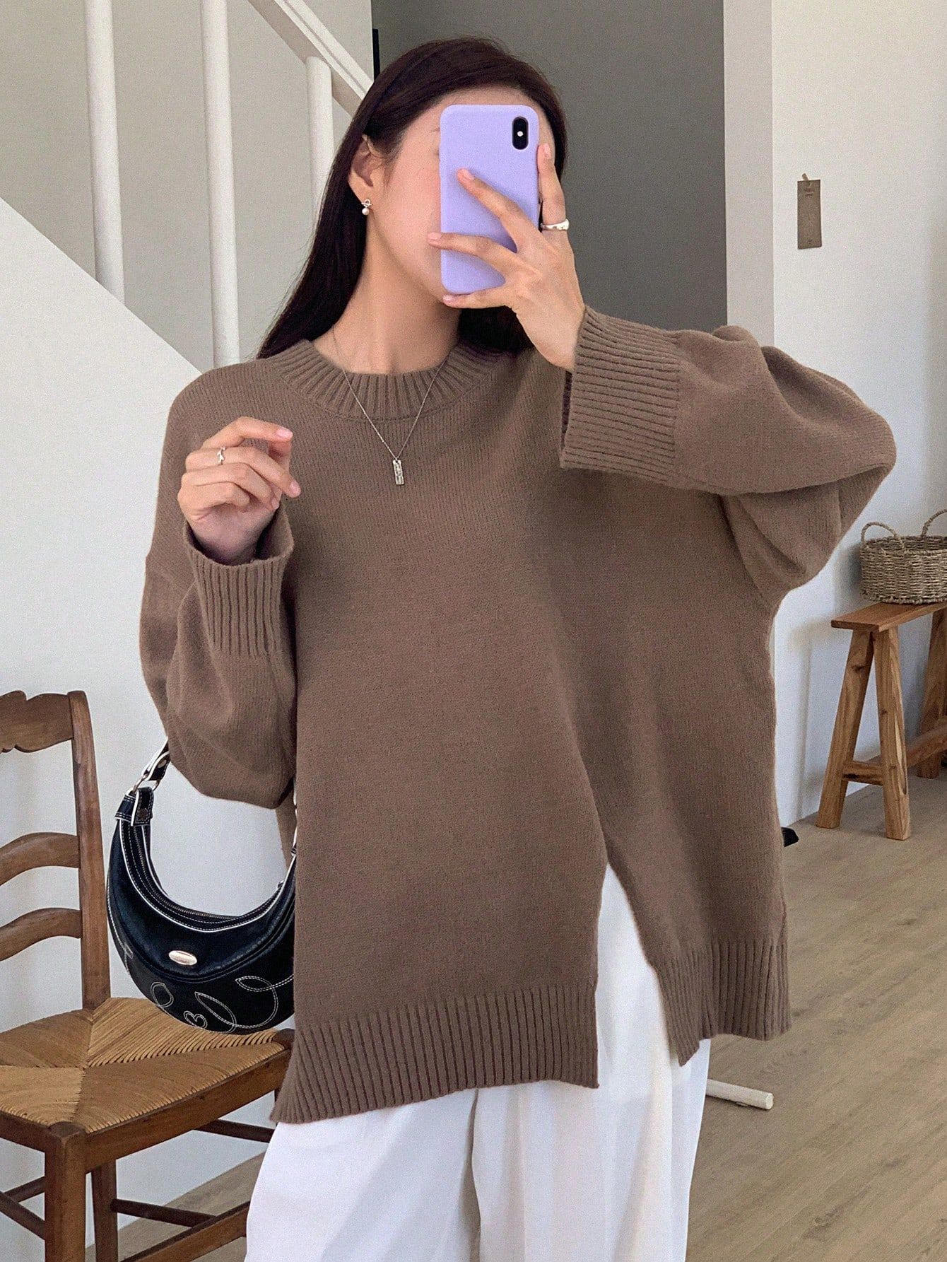 DAZY Drop Shoulder Split Hem Sweater | SHEIN
