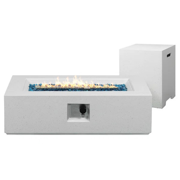 50,000 BTU Square/Rectangle Patio Concrete Propane Fire Pit Table withTank Storage, Off-White | Wayfair North America
