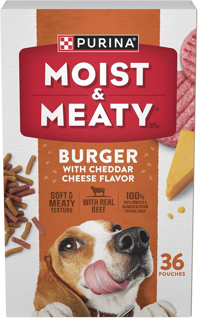 Purina Moist and Meaty Burger With Cheddar Cheese Flavor Dry Soft Dog Food Pouches - 36 ct. Pouch | Amazon (US)