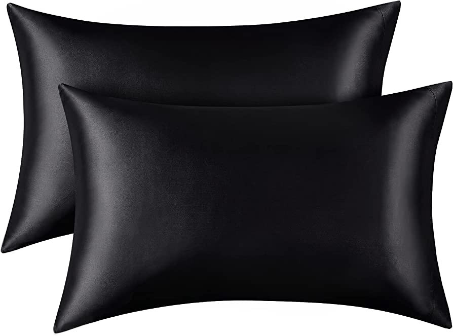 Comaza Satin Pillowcase for Hair and Skin - Black Silky Pillowcase Queen Size Set of 2 - Ultra Sm... | Amazon (US)