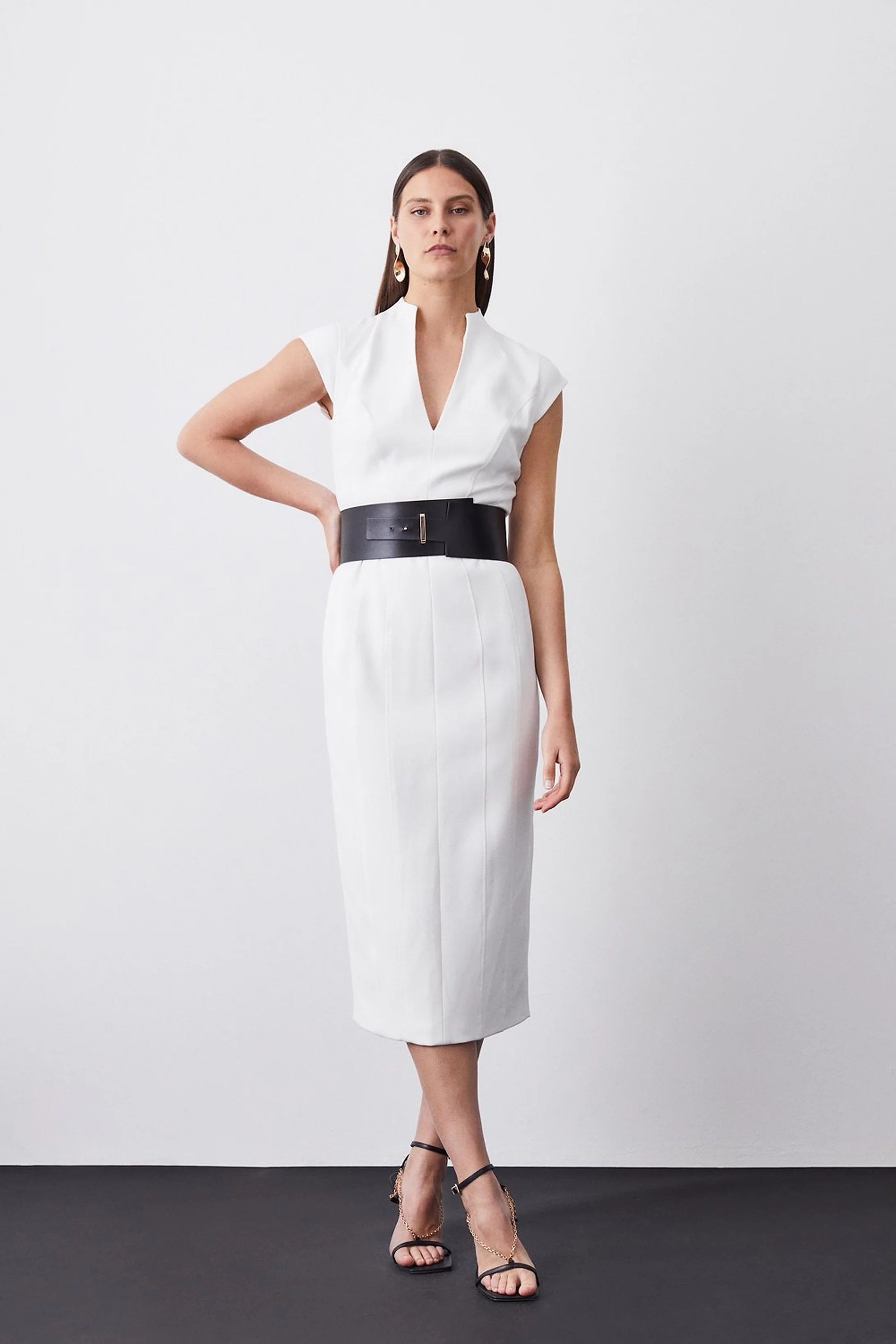 Structured Crepe Contour Seamed Midaxi Dress | Karen Millen US