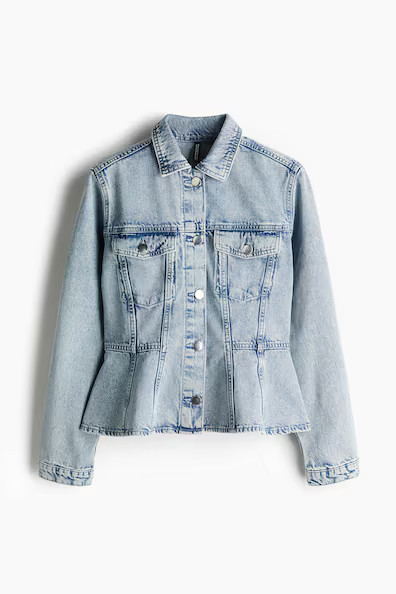 H & M - Peplum Denim Jacket - Blue | H&M (US + CA)