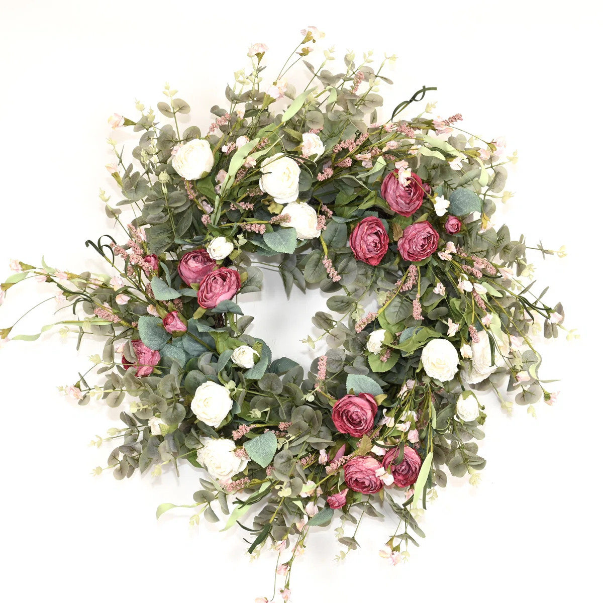 26" Artificial Everyday Eucalyptus Berry Rose Floral Front Door Wreath For Wedding Party Home Dec... | Wayfair North America