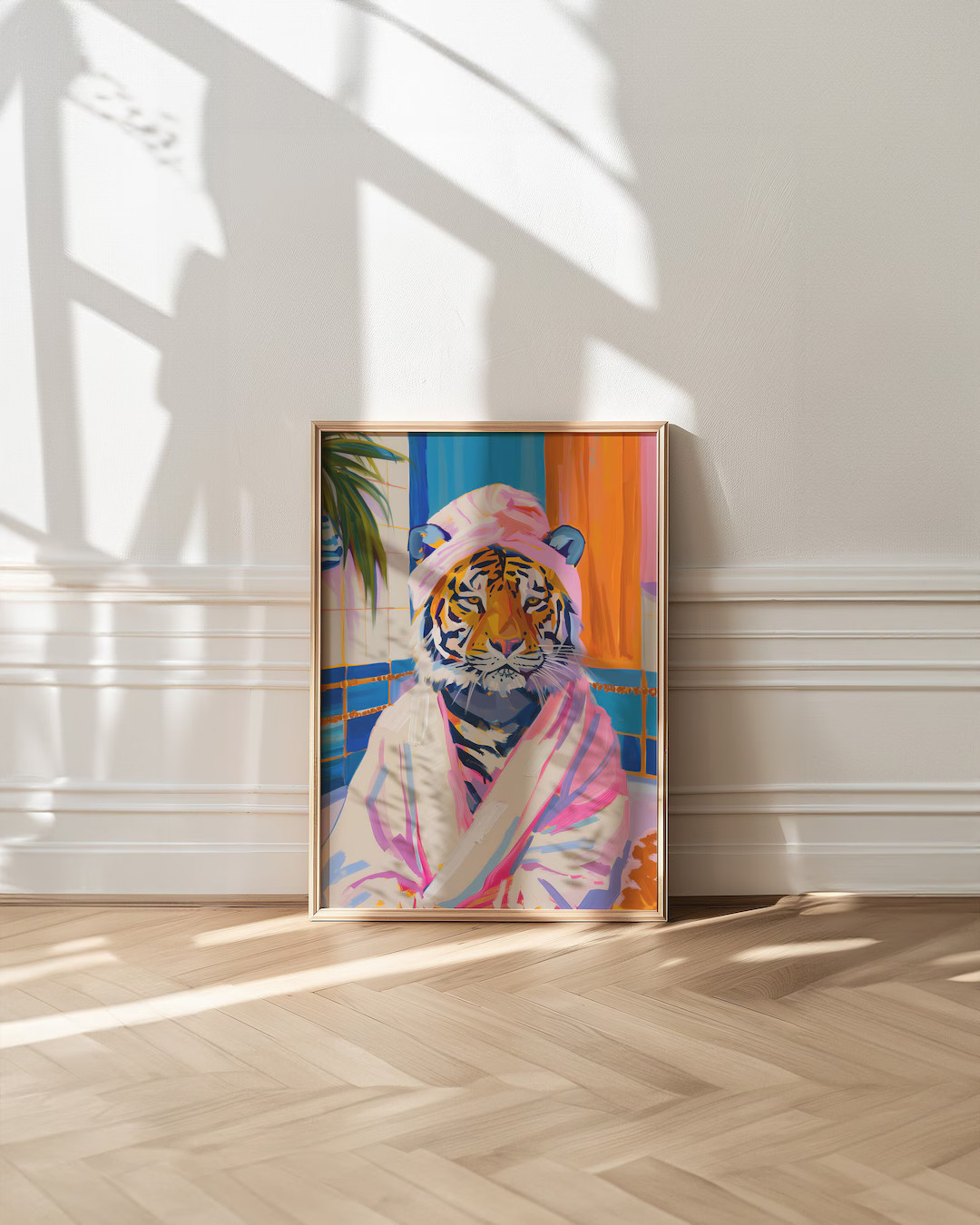 Maximalist Bathroom Wall Art, Tiger Poster, Dopamine Decor, Pink Kitsch Aesthetic, Tiger in a Bat... | Etsy (US)