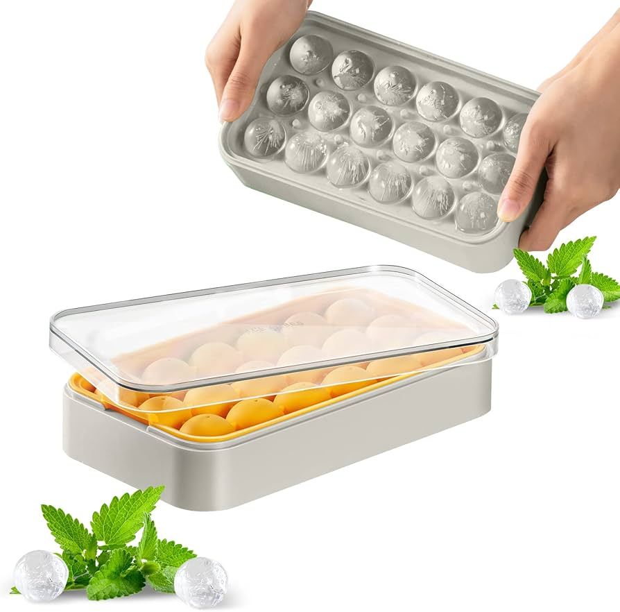 Ice Cube Tray - Round Silicone Ice Cube Trays for Freezer with Lid | BPA Free Sphere Ice Mold wit... | Amazon (US)