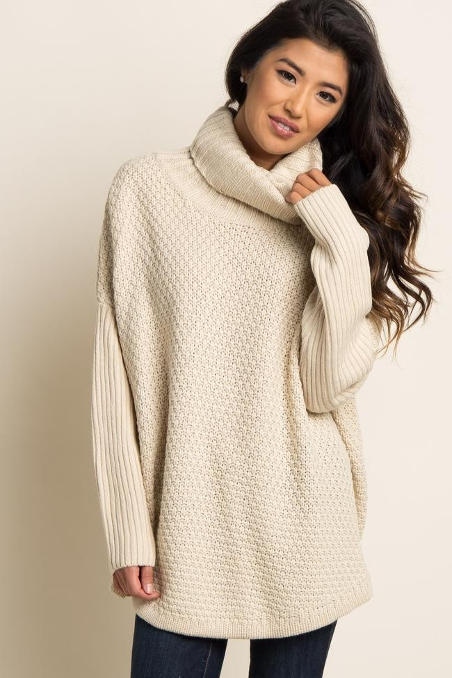 Beige Cowl Neck Knit Sweater | PinkBlush Maternity
