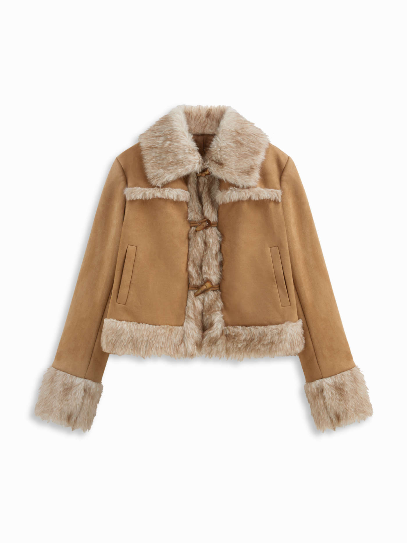 Suede Suede Faux Fur Collar Toggle Button Jacket For Daily Casual | Cider