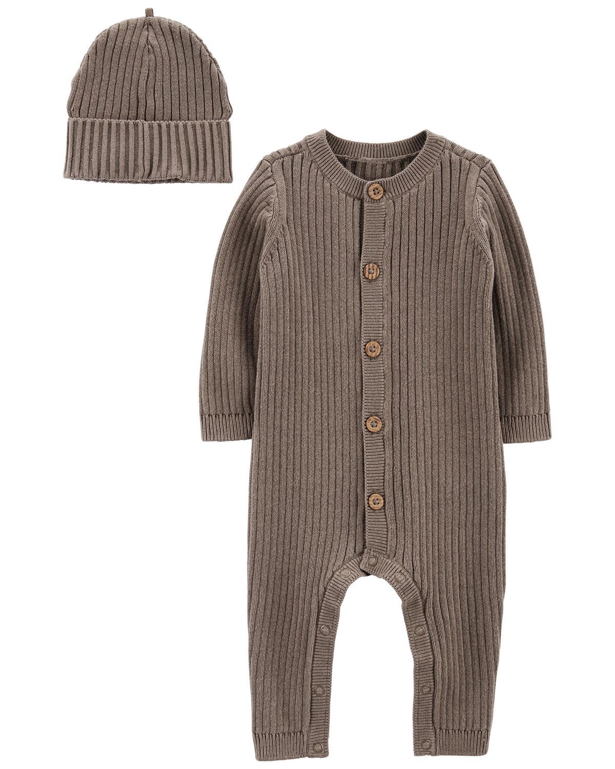 Brown Baby 2-Piece Sweater Jumpsuit & Cap Set | carters.com | Carter's