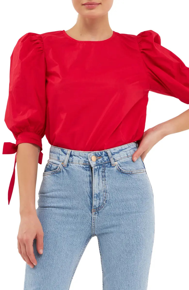 English Factory Bow Banded Puff Sleeve Blouse | Nordstrom | Nordstrom
