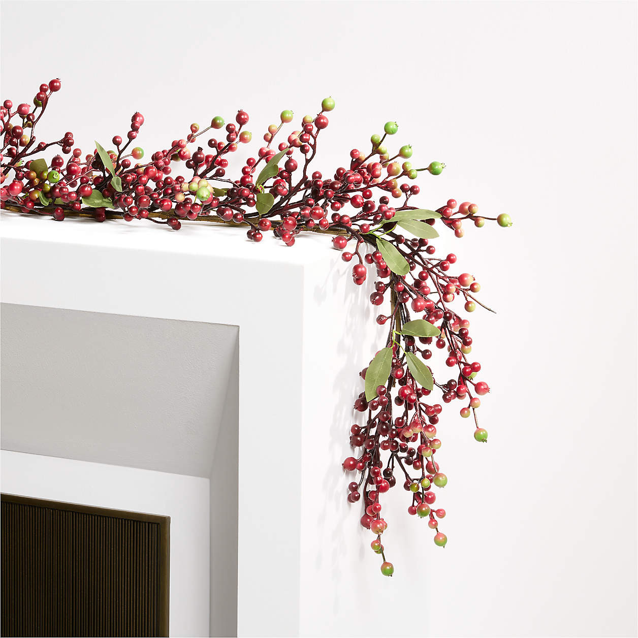 Faux Red Berry with Leaves Garland 6' | Crate & Barrel | Crate & Barrel