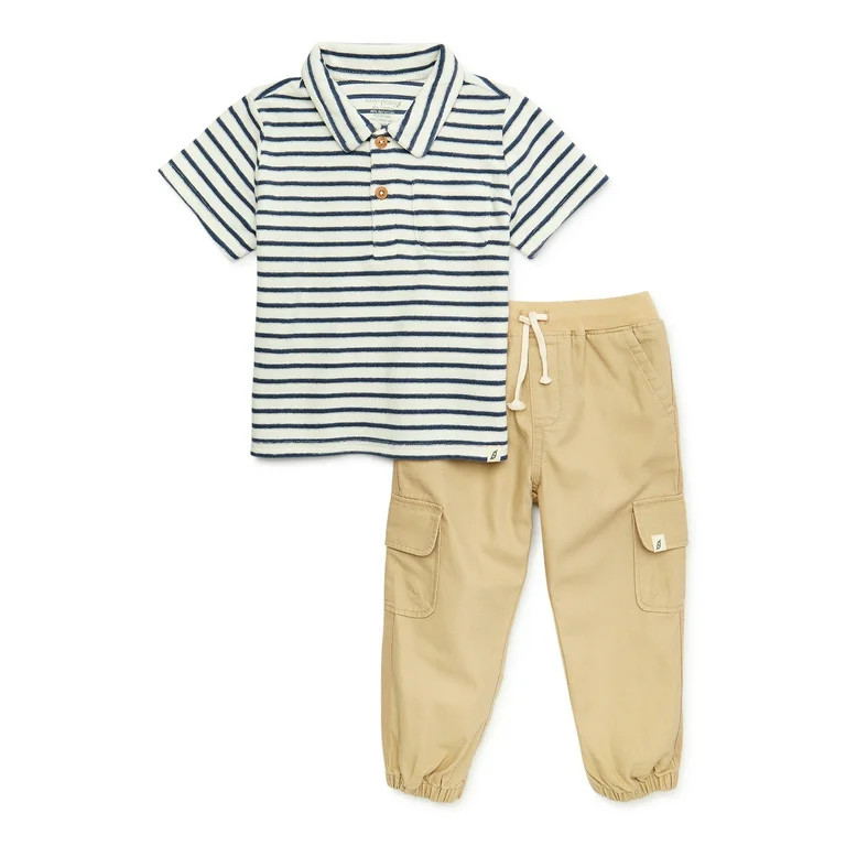 easy-peasy Toddler Boy Terry Polo and Cargo Joggers Outfit Set, 2-Piece, Sizes 12M-5T | Walmart (US)