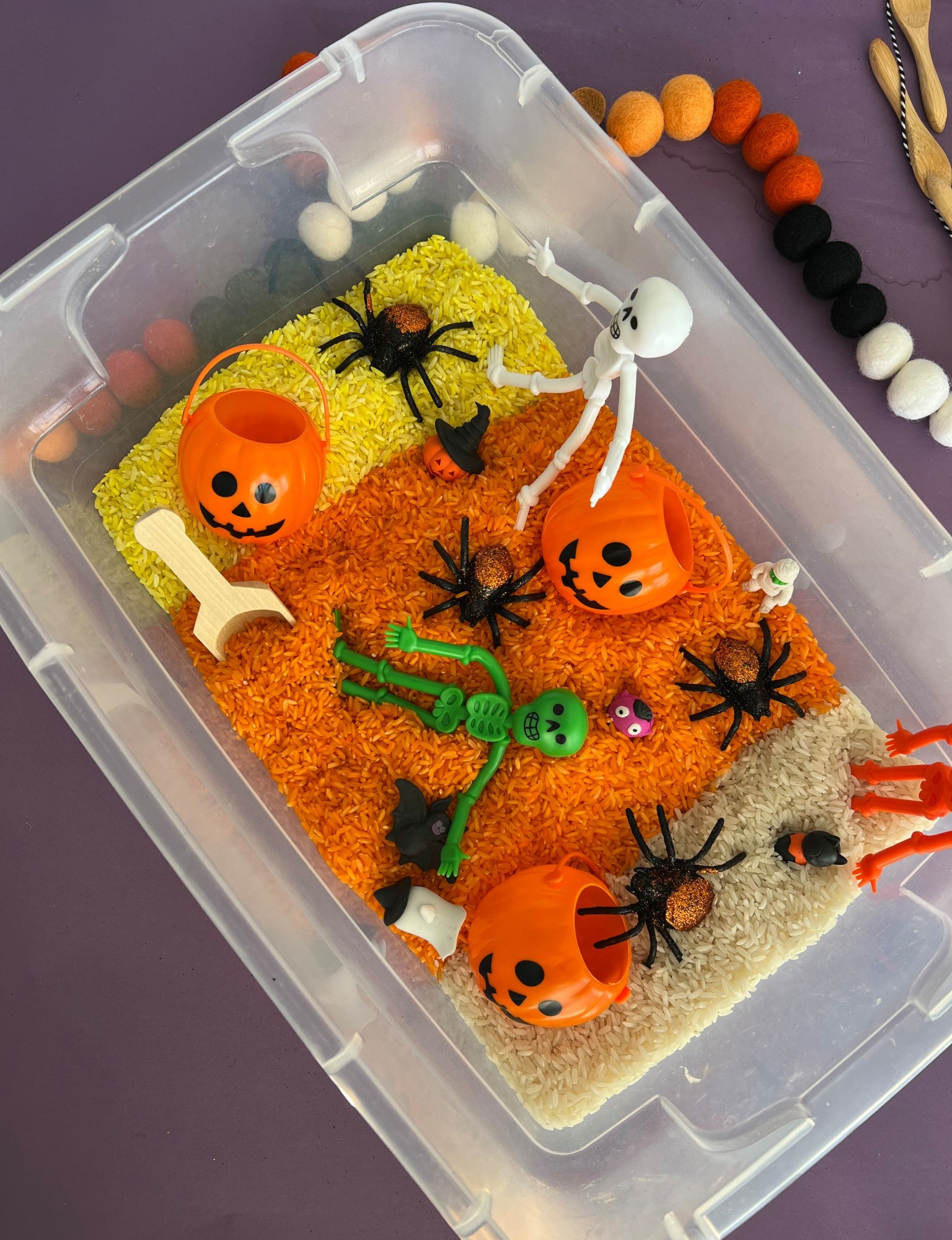 Make a fun Halloween sensory bin for kids this October! Dye your rice for a fun candy corn twist and fill with items to surprise them! 

#LTKKids #LTKHalloween #LTKFamily