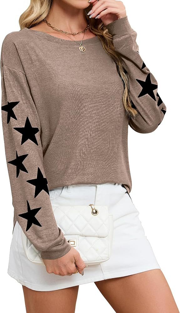 Blooming Jelly Womens Off The Shoulder Sweater Knit Pullover Long Sleeve Star Print Lightweight C... | Amazon (US)