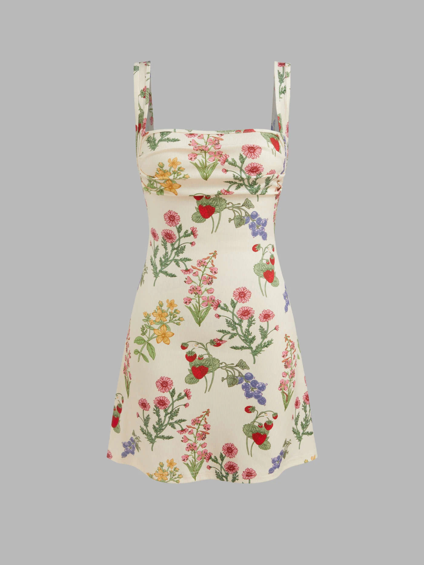 Square Neck Floral & Fruit Graphic Mini Dress | Cider