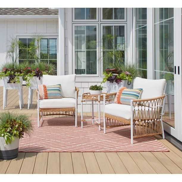 Better Homes & Gardens Lilah Outdoor Wicker 3-Piece Stationary Chat Set, Off-White - Walmart.com | Walmart (US)