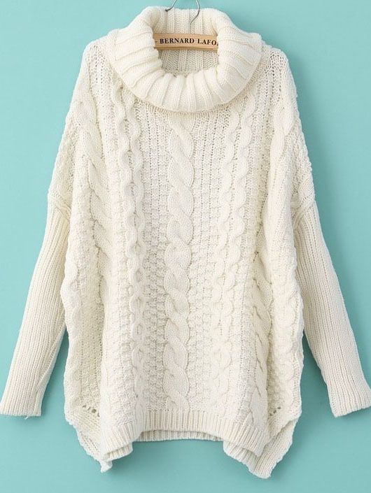 White Long Sleeve Turtleneck Chunky Cable Knit Sweater | Romwe