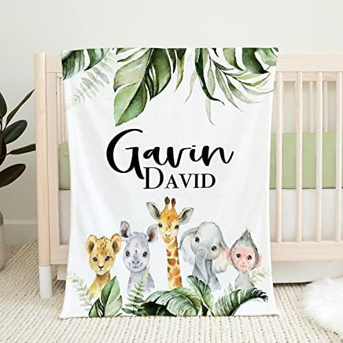Personalized Baby Boy Blanket - Safari Baby Blanket Boy -Jungle Animals Baby Name Blanket - Safari A | Amazon (US)