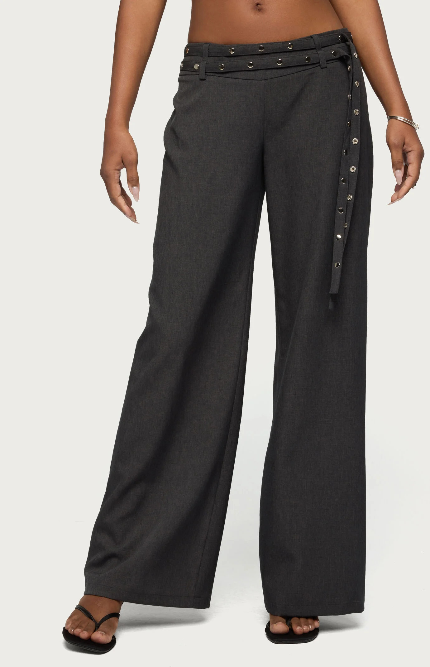 Edikted Women's Cruz Double Belt Baggy Tailored Pants in Gray - Size Medium | PacSun