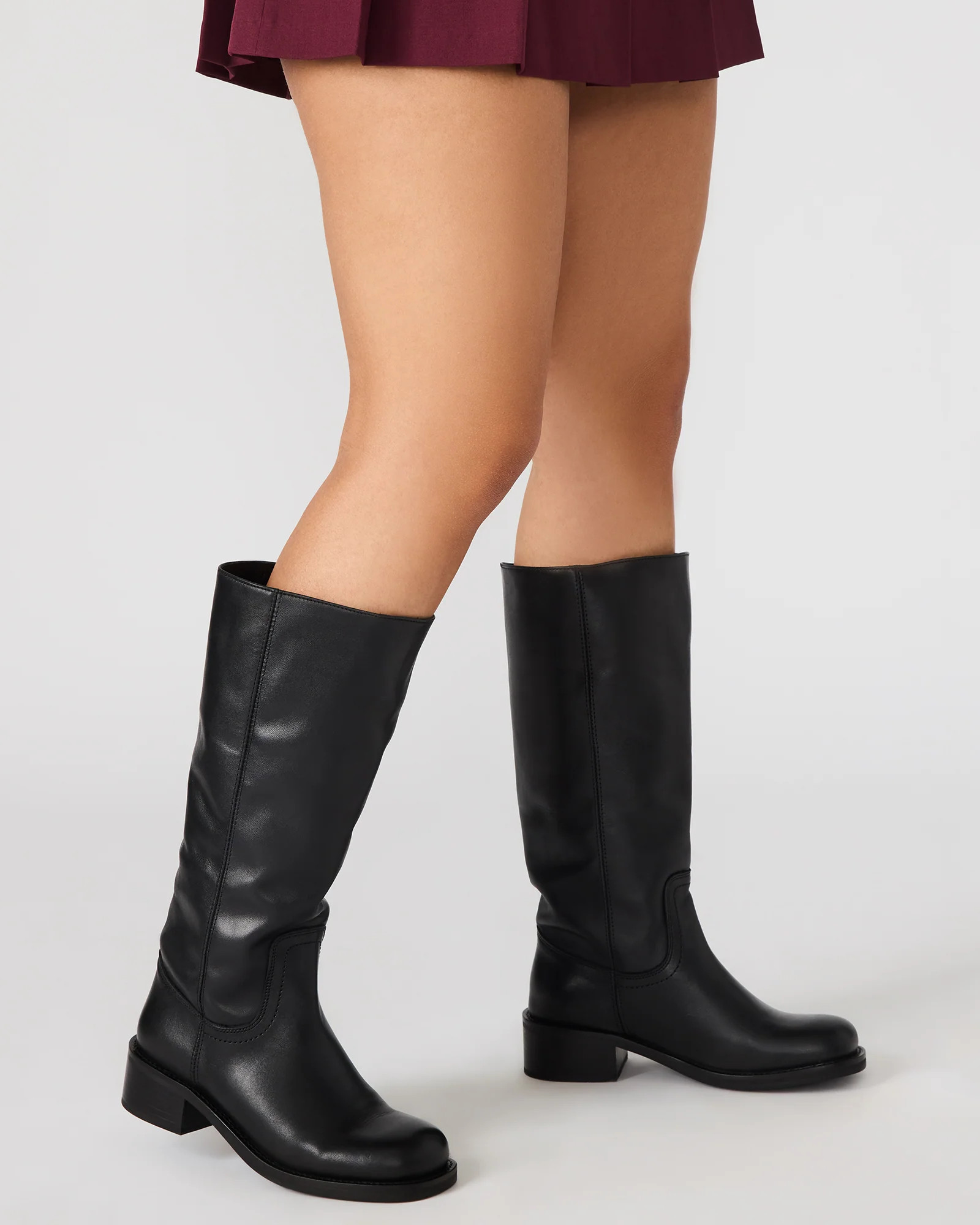 RIGGS Black Leather Wide Calf Square-Toe Women's Boot | Steve Madden (US)